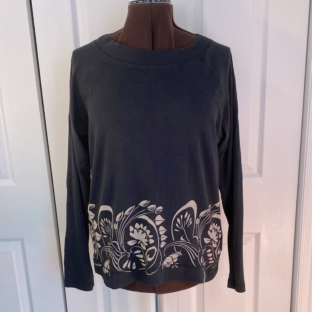 2 for $25 - Columbia Cotton Spandex Black and Tan Floral Top, Raglan Sleeves, XL